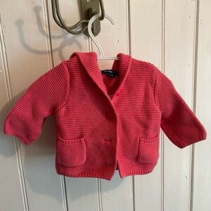 GAP 0/3m Pink Knit button up bear ear hooded cardigan